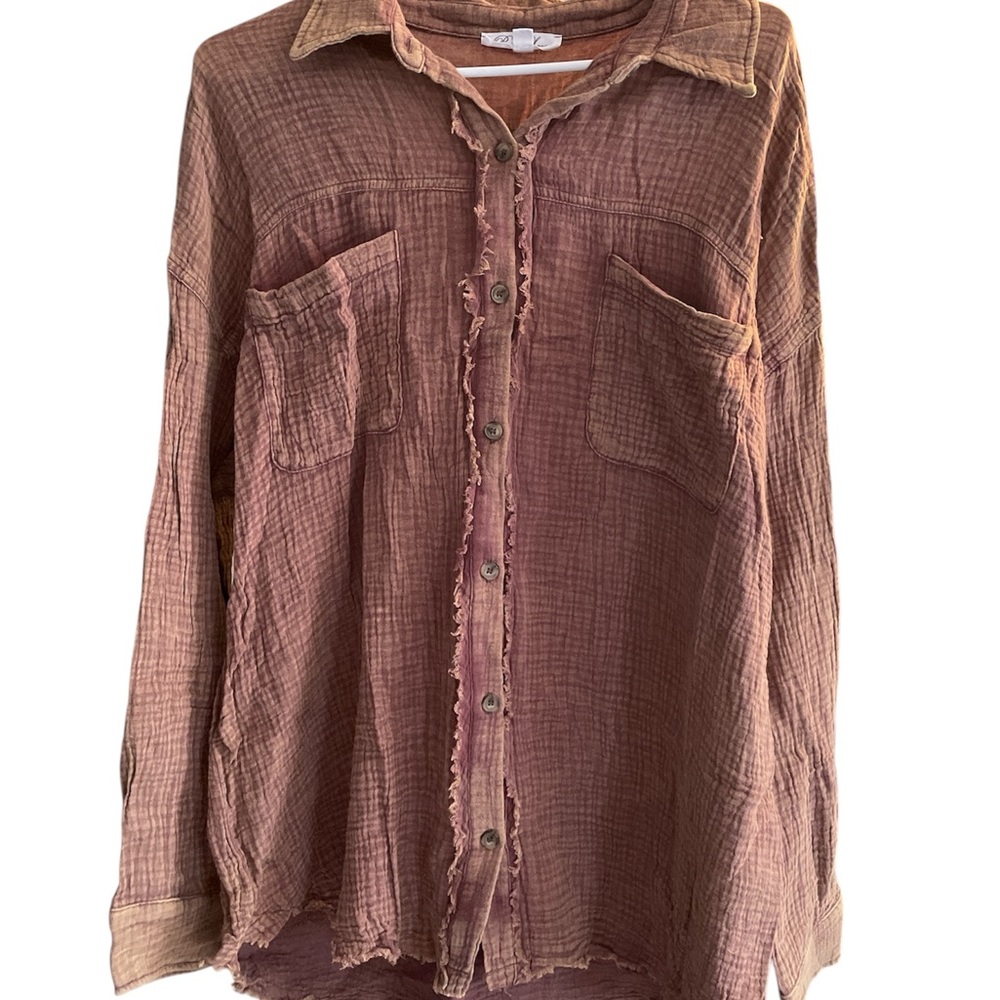 Women’s Button-Down Shirt - Mauve Brown Lightweight Cotton